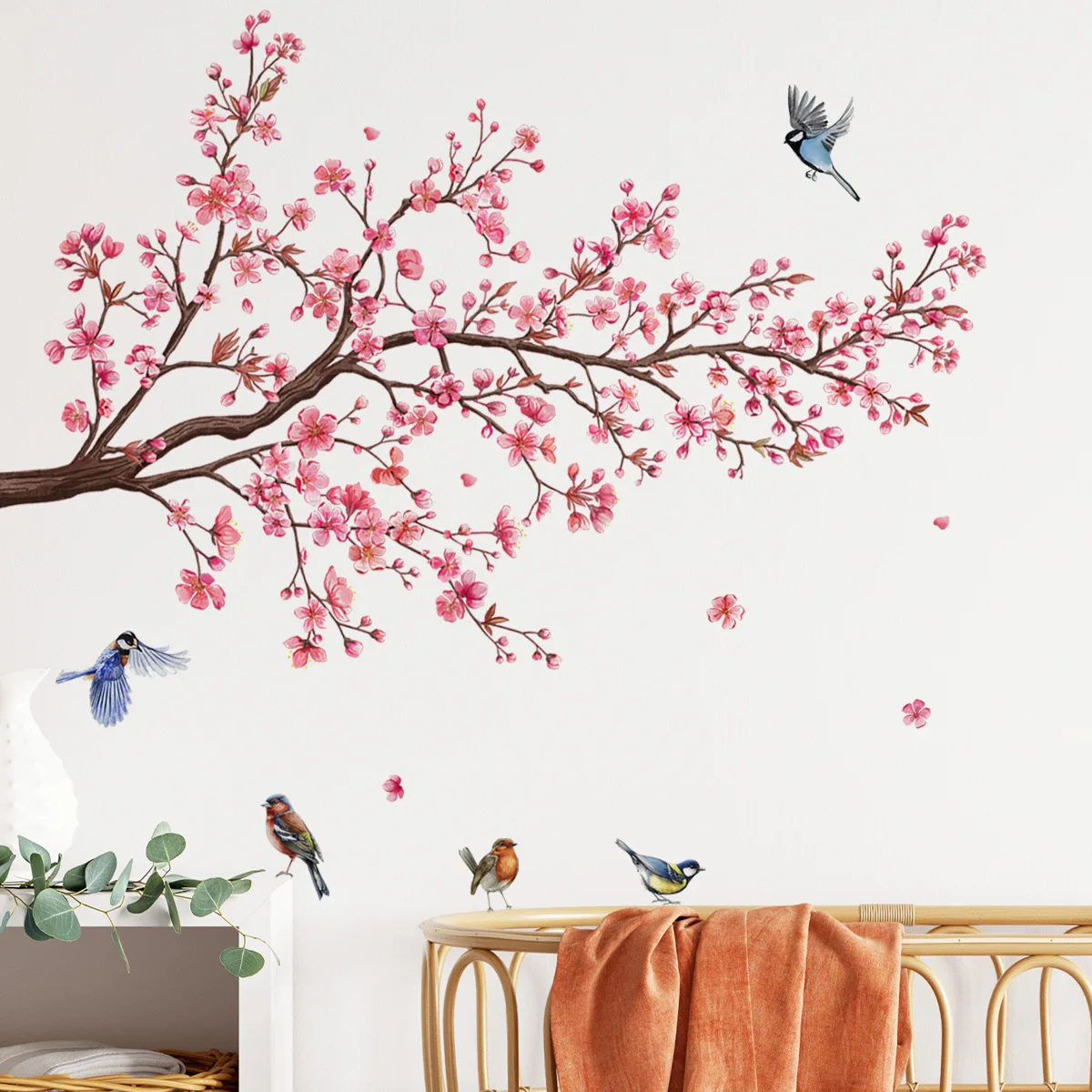 Autocollants muraux de fleurs de pêche roses, autocollants muraux de  Branches d'arbre de cerisier, décor d'oiseaux volants amovibles pour décor  de salon, DIY bricolage - AliExpress