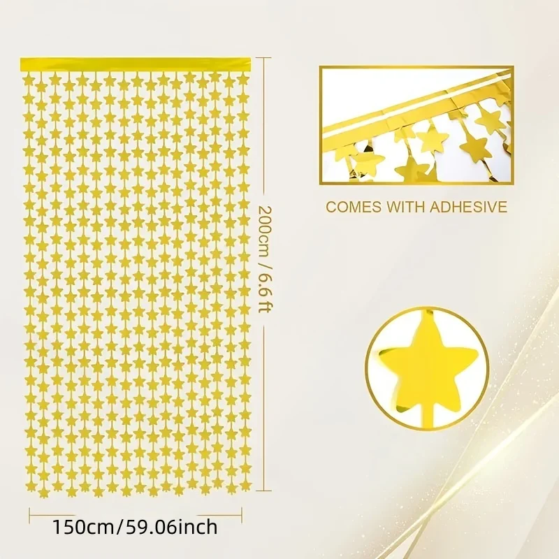 1 Pezzo Tenda di Frange Dorate a Stella per Sfondo Festa, Striscione per Compleanno, Matrimonio, Addio al Nubilato, Natale - immagine 2