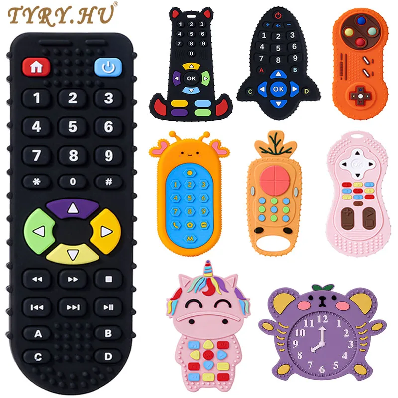 

TYRY.HU 1Pc Baby Silicone Teether Remote Control Shape Teether Rodent Gum Pain Relief Teething Toys Sensory Educational for Kids