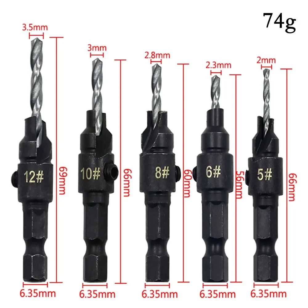 Tapper Hexagon Shank Screw Countersunk Drill Bit Hardware Tool Set