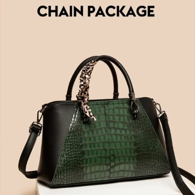 New European and American Vintage Handbag Women's Fashion Crocodile Pattern Shoulder Bag Cross Body Mother Bag