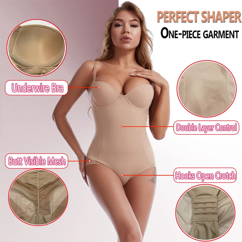 Women Seamless Tummy Control Bodysuit Backless Corset Built In Bra Body Shaper Soft Full Body Underwear Compression Camisole Top