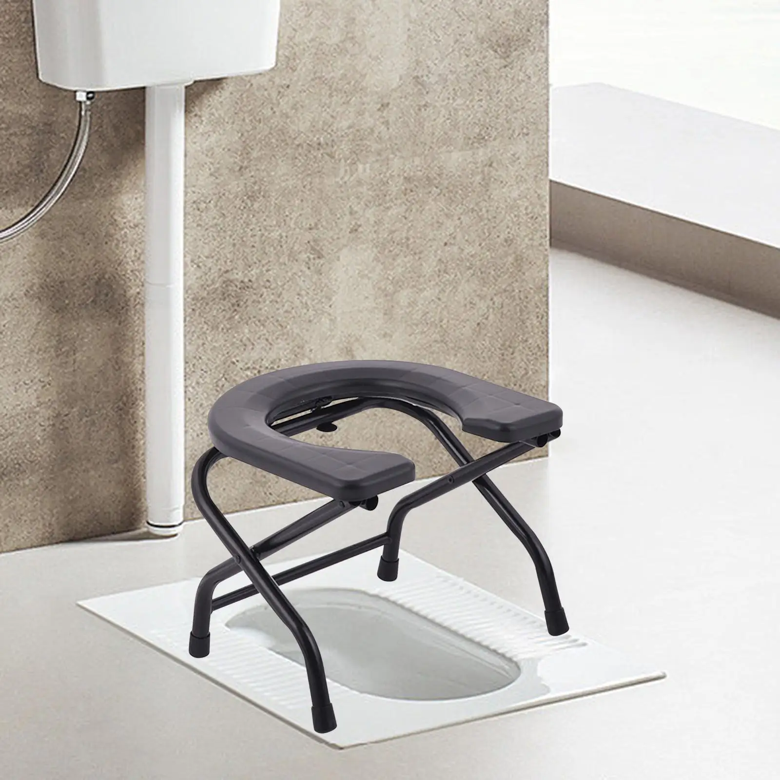 Folding Toilet Seat for Seniors - Squat Design with Stainless Steel Frame for Bathroom Use 6