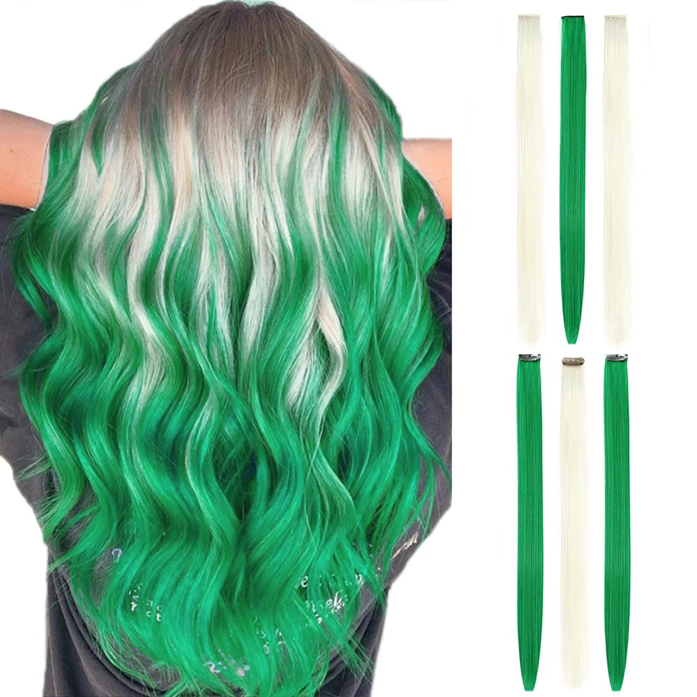 할로윈 헤어 액세서리용 싱글 클립 헤어 익스텐션 클립, 밝고 활기찬 네온 라이트 헤어 익스텐션, 어린이용, 6 개