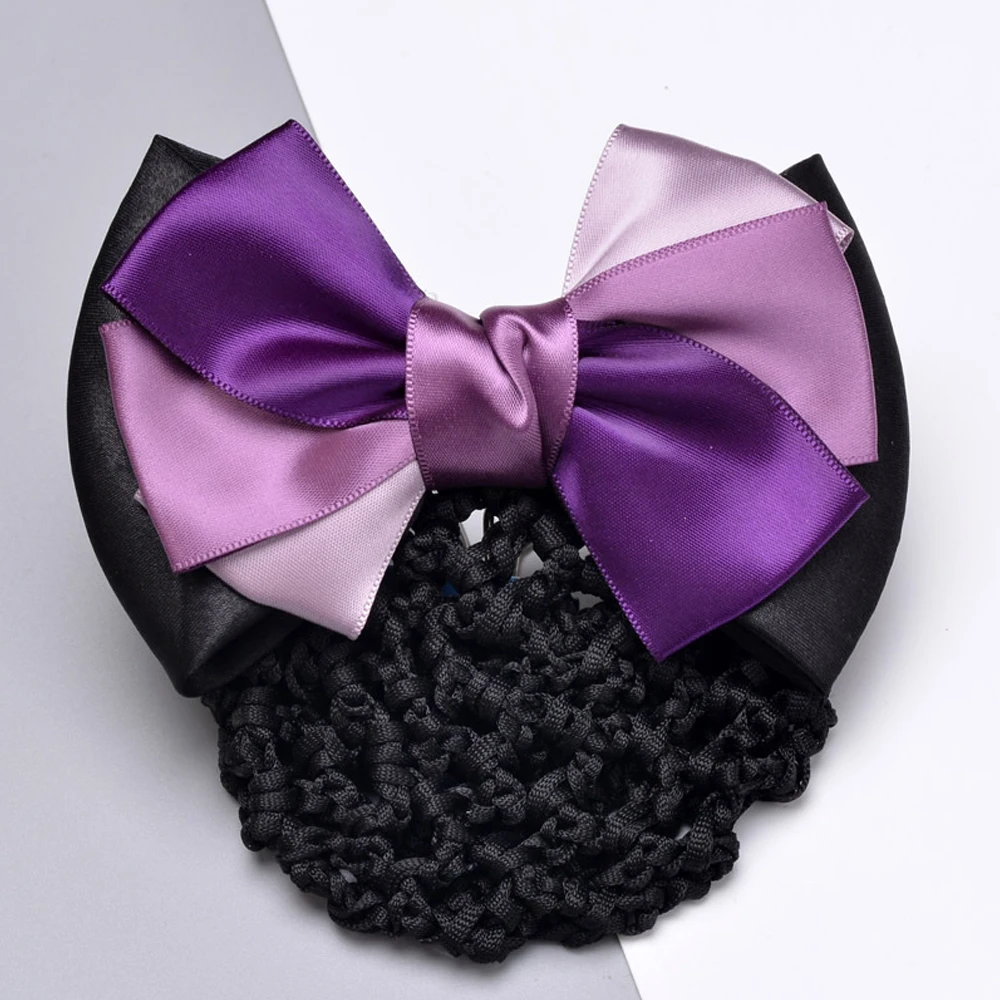 Classic Bowknot Snood Net With Barrette Hair Pins French