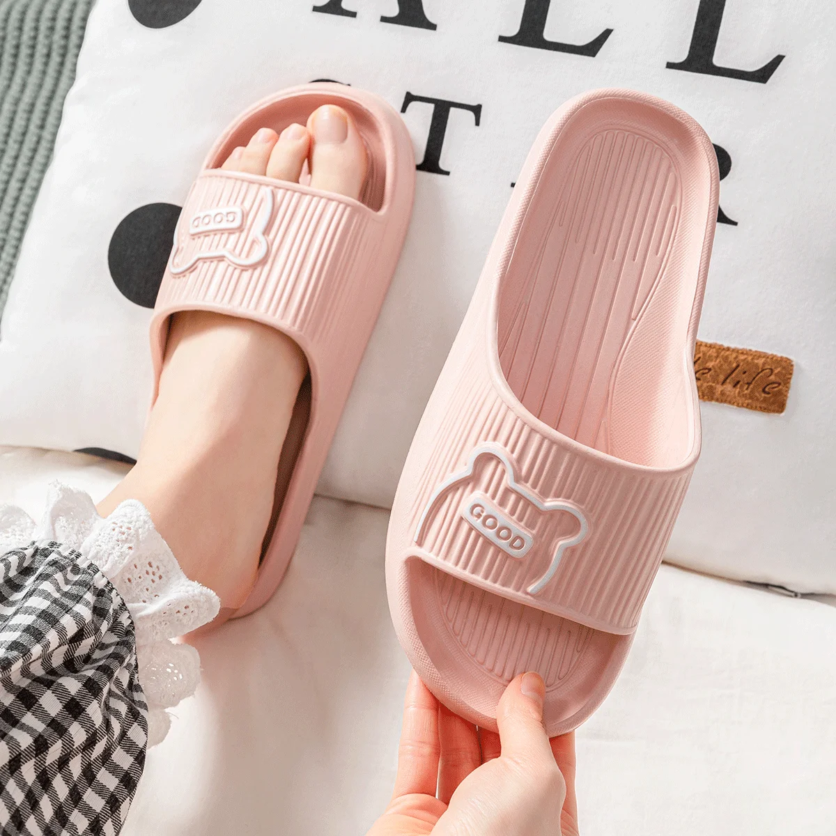 Pantofole Donna Infradito Con Strass - Sandali Piatti Antiscivolo, Rosa, Taglia 41, Per Interni/Esterni