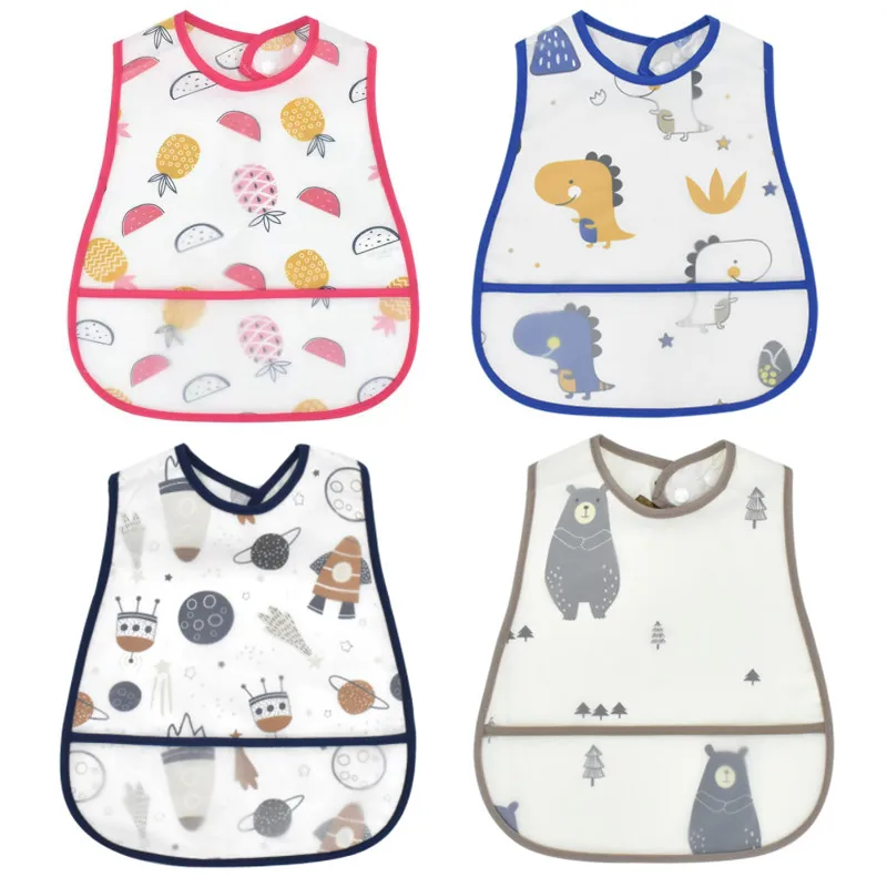 Cartoon Dinosaur Pattern EVA Waterproof Pocket Lunch Feeding Bibs Adjustable Baby Bibs Cute Children Baby Apron Kids Burp Cloths