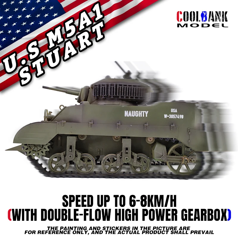 Remote Control Tank RC Tank 1/16 USA Stuart M5A1 Isoscale simulation model Open cannon barrel retractable