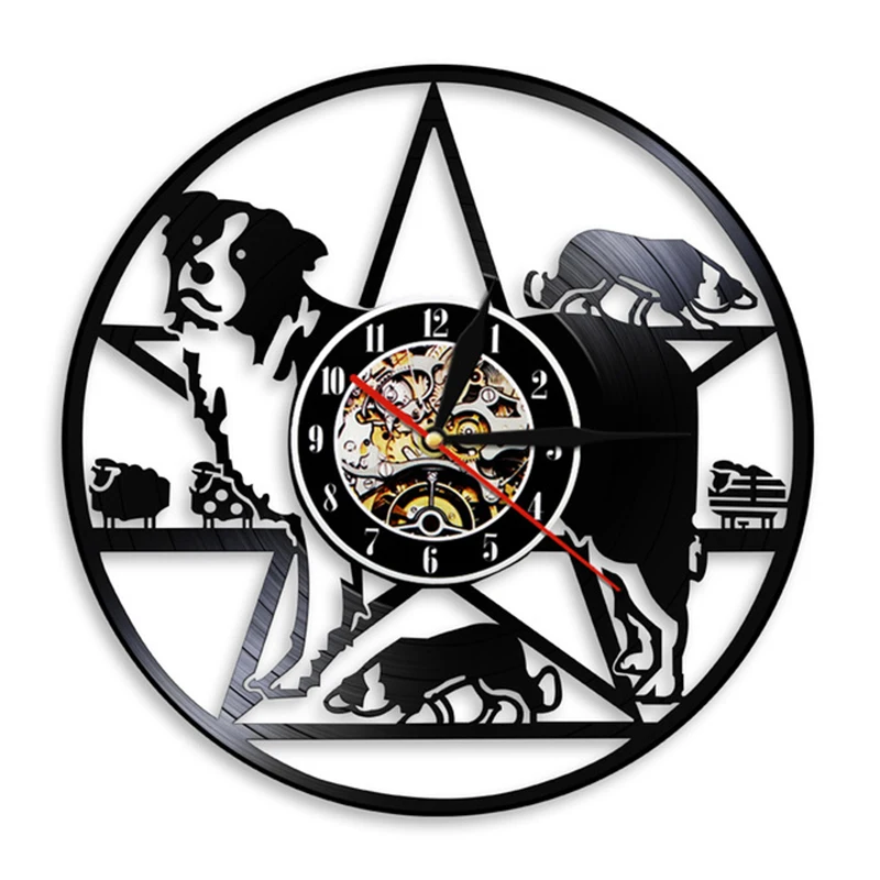 

Border Collie Dog Vinyl Record Wall Clock Border Collie Training Club Herding Dog Breeds Wall Art Decor 3D Wall Watch