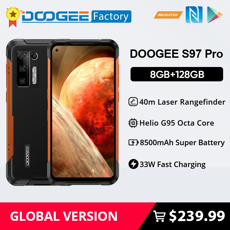 Doogee S97 Pro 40m Laser Rangefinder Smartphone 8gb+128gb Helio G95 Octa Core Cellphone 48mp Ai