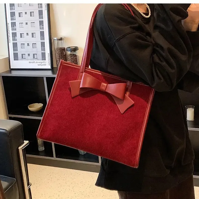 Patchwork High-capacity Totes For Women Sweet Bow Shoulder Bags Simple Solid Office Lady Underarm Bag 2024 New Bolso Mujer