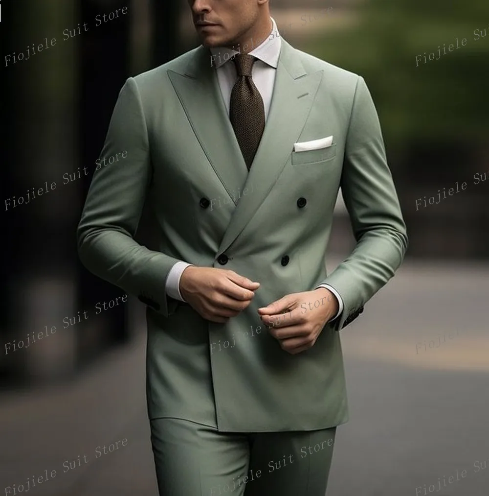 

New Mint Green Men Suit Groom Groomsman Tuxedos Wedding Party Prom Formal Occasion Business 2 Piece Set Jacket Pants