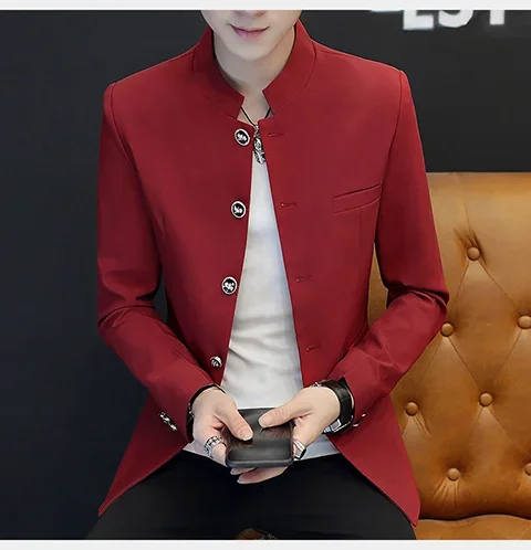 Blazer Fashion Business einfarbig koreanischen Gentleman Stand Kragen Trend lässig Gentleman schlanke Hochzeit Arbeit Herren Blazer Jacke – Detail 23