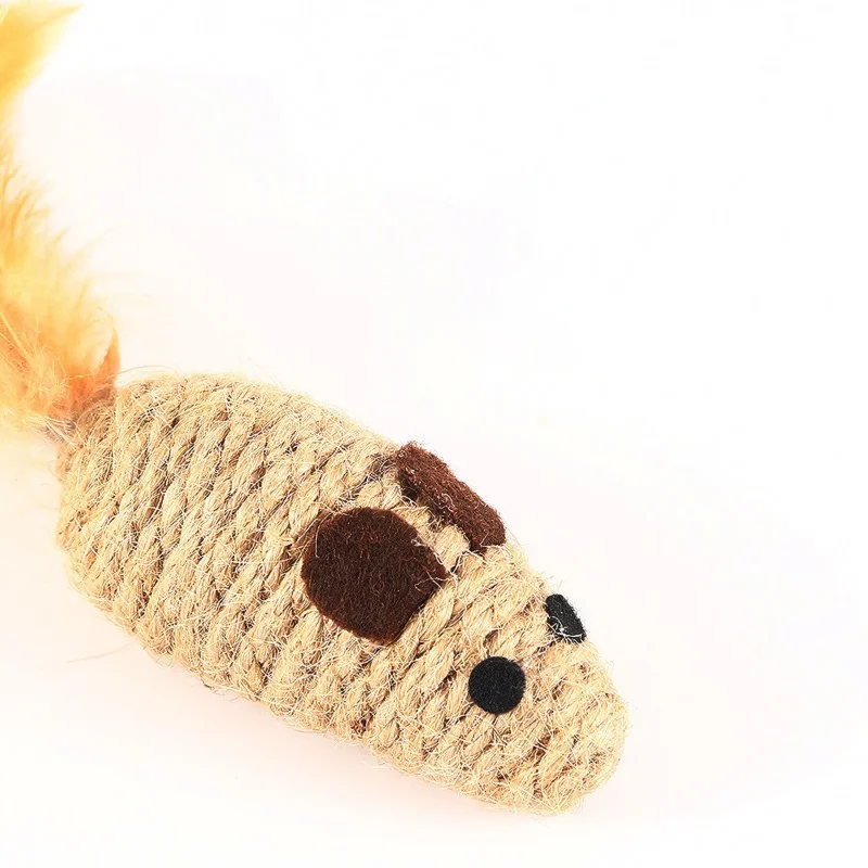 1/4pcs Sisal False Mouse Cat Toy Bite Resistance Stuffed Toy Interactive Cat Toy Simulation Mice Kitten Self-Playing Plush Toys
