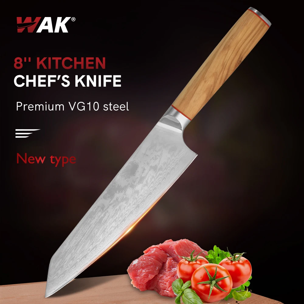 Профессиональный кухонный нож Kiritsuke WAK VG10 из дамасской стали острый 8-дюймовый