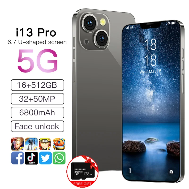 Смартфон глобальная версия I13 Pro 6 7 дюйма HD 12 + 512 ГБ 4G |