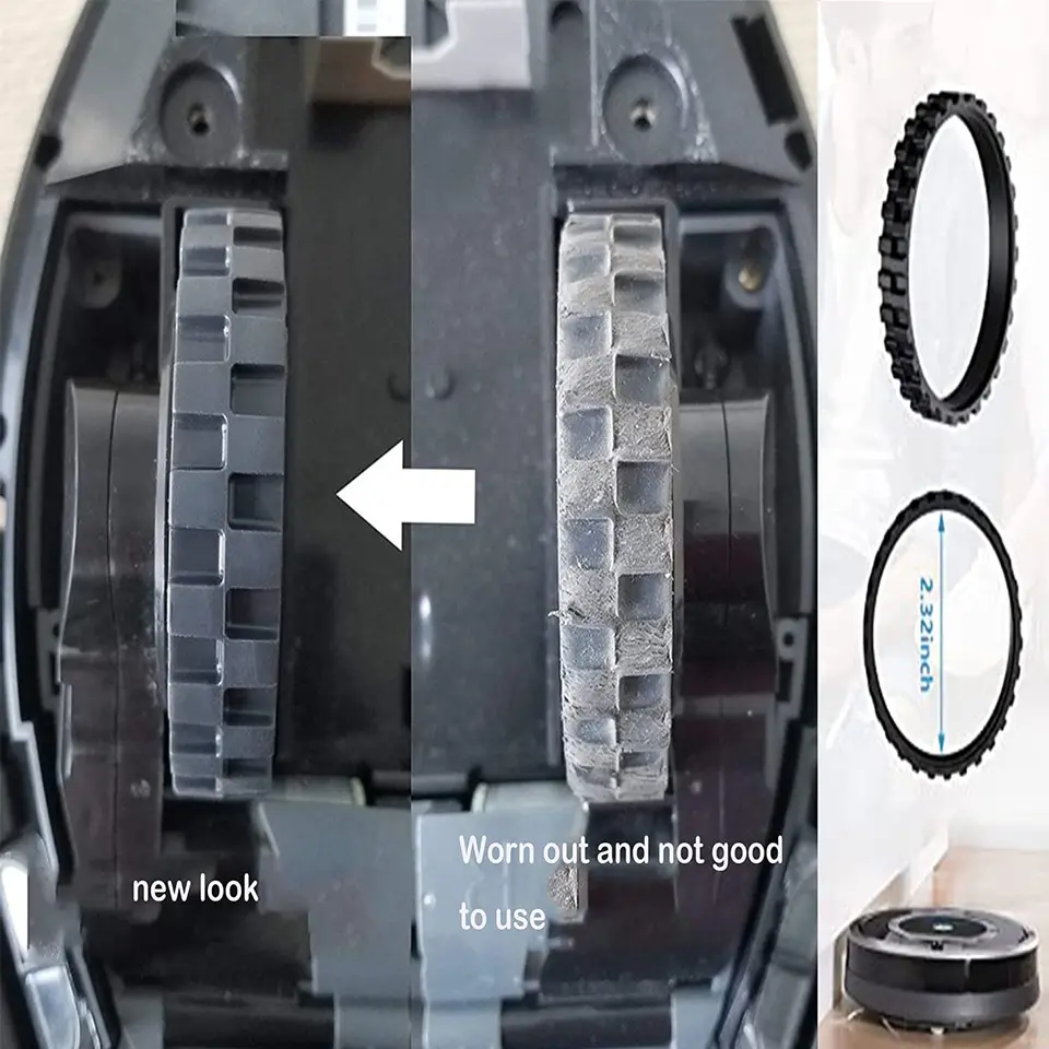 OTOTEC 4 pezzi Pneumatici per ruote Compatibile con I-ROBOT ROOMBA Ruote Serie 500 600 700 800 900 E5 E6 I7 Gamma completa di modelli Antiscivolo Ottima aderenza e facilità di montaggio