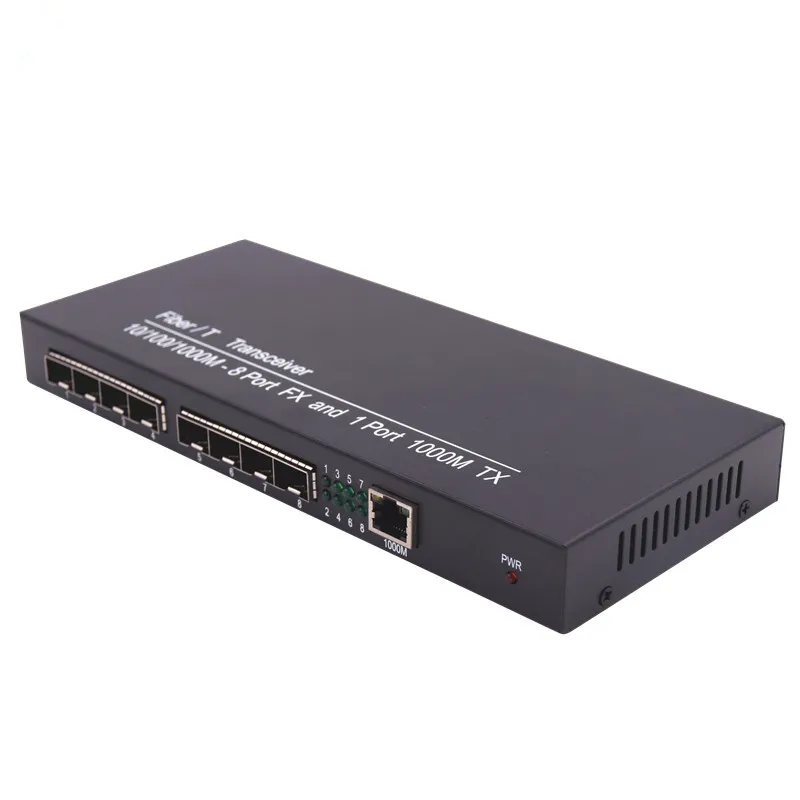 Gigabit 8 Port 10/100/1000Mbps sfp fiber optical with 1Port 1000 base-FX Rj45 Port Ethernet fiber optic Switch media converter fiber optical converter 1 sfp port communication equipment fiber optic media converter dvi transmitter and receiver