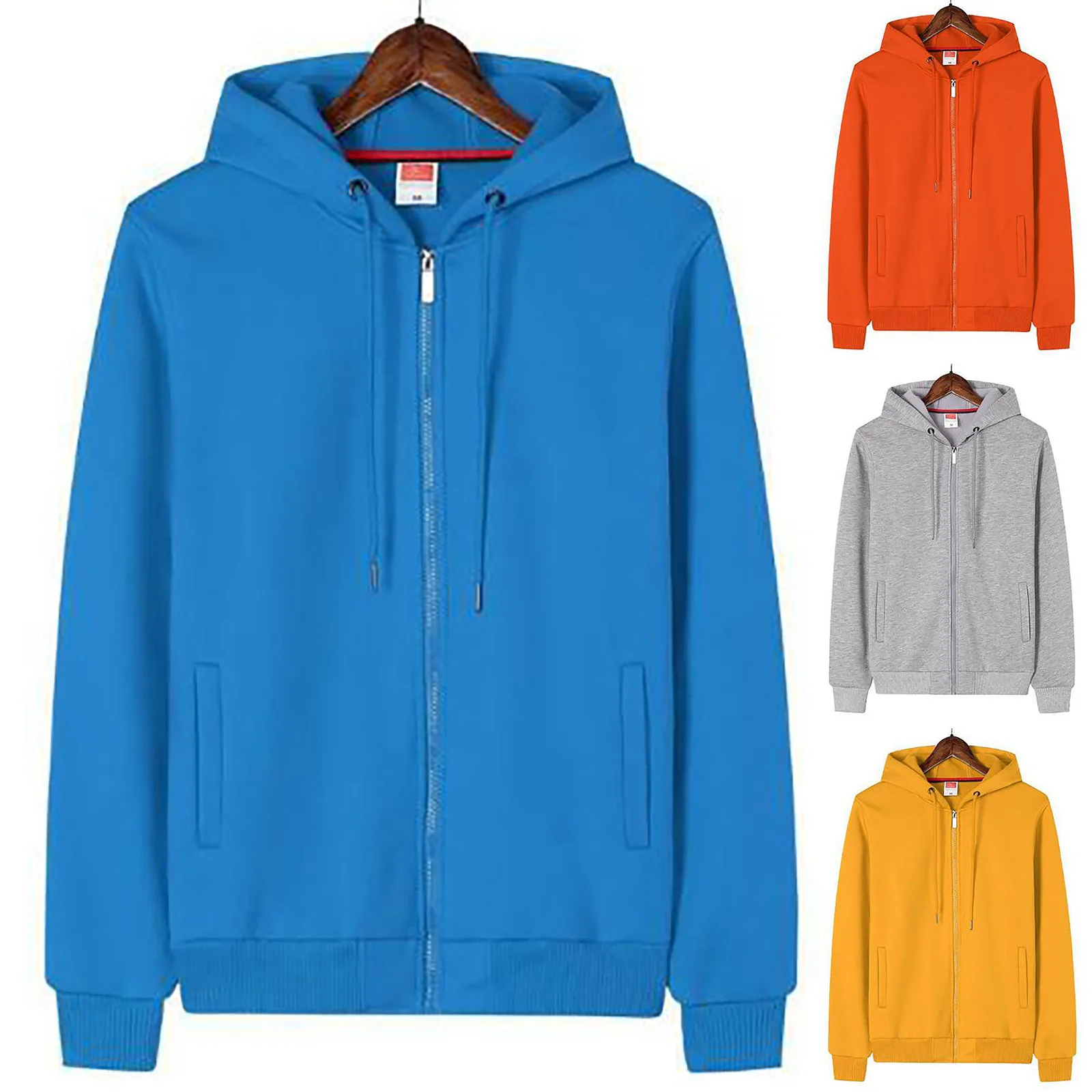 Men Zipper Up Hoodie Spring Autumn Solid Color Harajuku Hooded Drawstring Hoodies Sweatshirts Pockets Oversize Sports Tracksuits