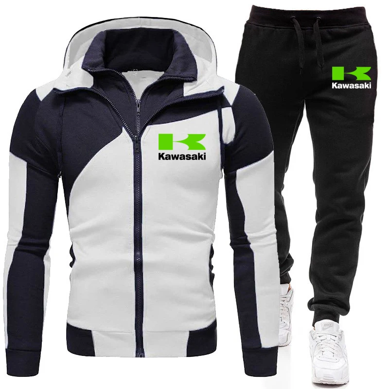Kawasaki Logo Motorcycle Racing Team Men Zip Up Hoodie Pant Sets 2025 Fashion Male Zipper Sweatshirt Pants Suit Sport Coat Set 6