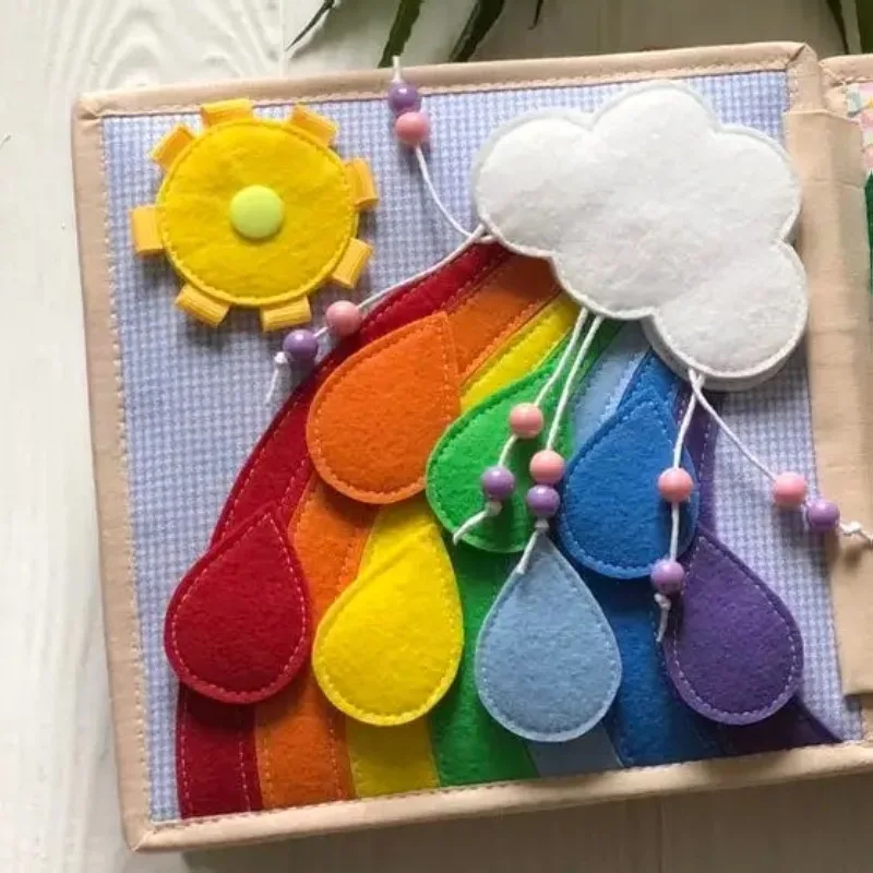 몬테소리 세탁 가능한 비지 보드 비지 장난감, 펠트 천 책, 조기 교육 기본 생활 기술 교육 완구