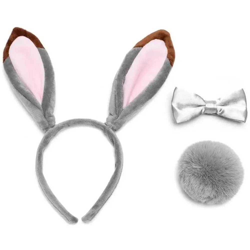 Plush Grey Rabbit Ear Headband with Earrings - Cosplay & Dress-Up Accessory