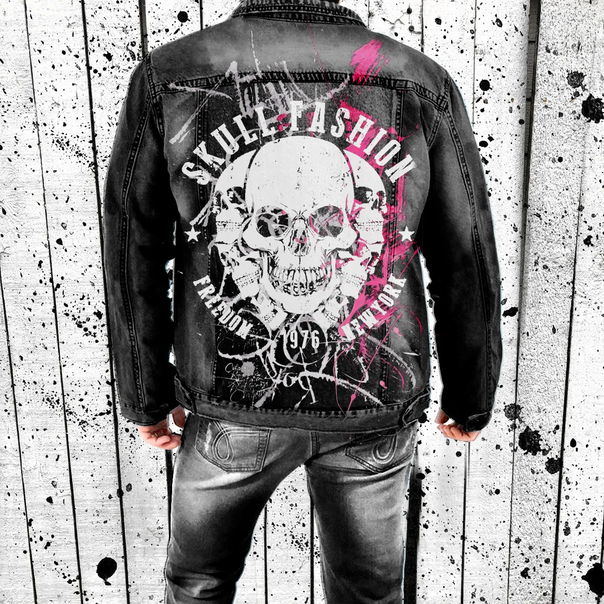 MensMotorcycleStyleDenimJacketHipHopPunkJacketPersonalized