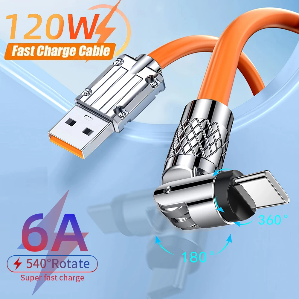 1 м/1,5 м/2 м 120 Вт вращающийся на 540 градусов кабель USB Type-C 6a кабель для быстрой зарядки USB C кабель для передачи данных для iPhone 14 13 12 11 iPad
