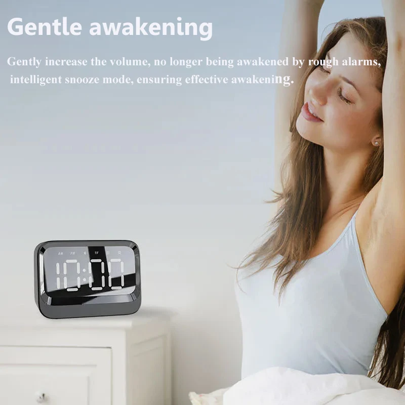 Mini Clock Bluetooth Speaker Portable Dual Alarm Clock Soundbar Wireless LED Large Screen Music Player Support TF Card Play