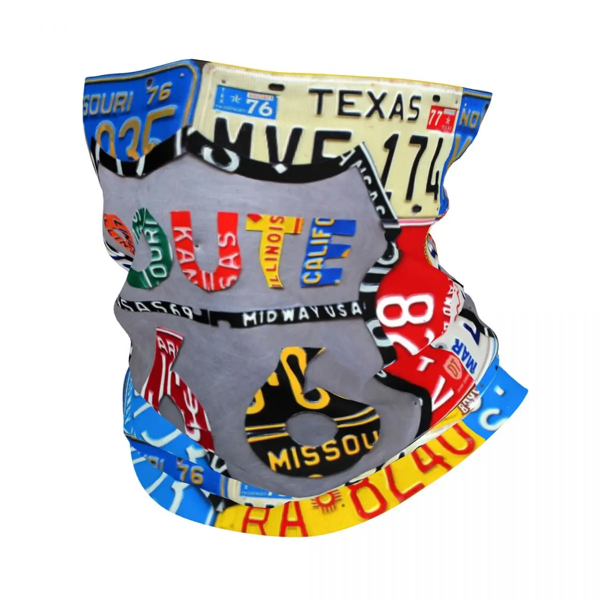 

Route 66 License Plate Art Road Bandana Neck Cover Printed Balaclavas Face Scarf Warm Cycling Fishing for Men Women Adult Winter