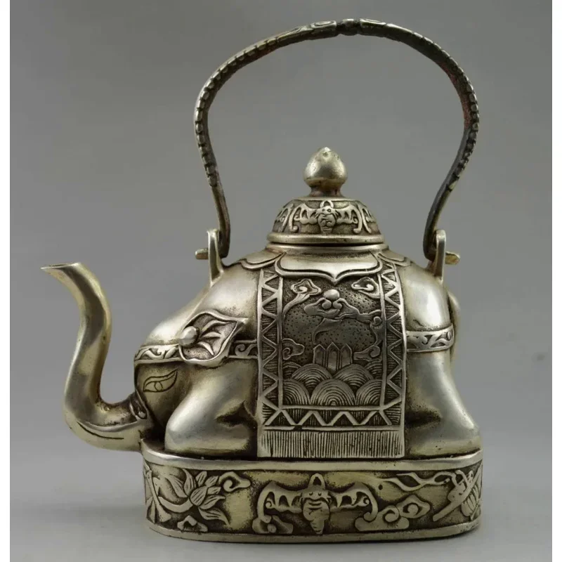 

BRASS Decorated Old Handwork Tibet Silver Carve Flower Elephant Tea pot Pot shipping, tools wedding Decoration Brass