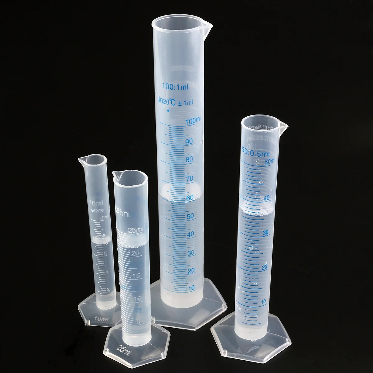 

PIXNOR 4pcs Transparent Measuring Plastic Graduated Cylinder 10ml / 25ml / / 100ml