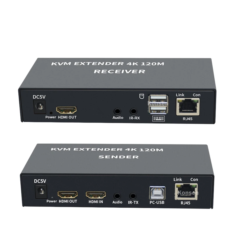 4K HDTV 120M KVM Extender HDMI-Compatible USB Over CAT6 RJ45 Lan Ethernet with Loop 3.5mm Audio IR control |