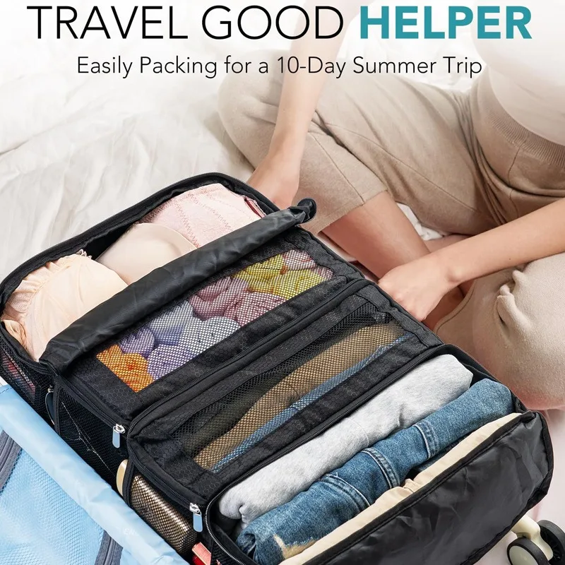 1pcs Travel Clothes Storage Bag, Multi-Layer Wardrobe Organizer with Hanging Hook Large Capacity Foldable Luggage Organizer 5