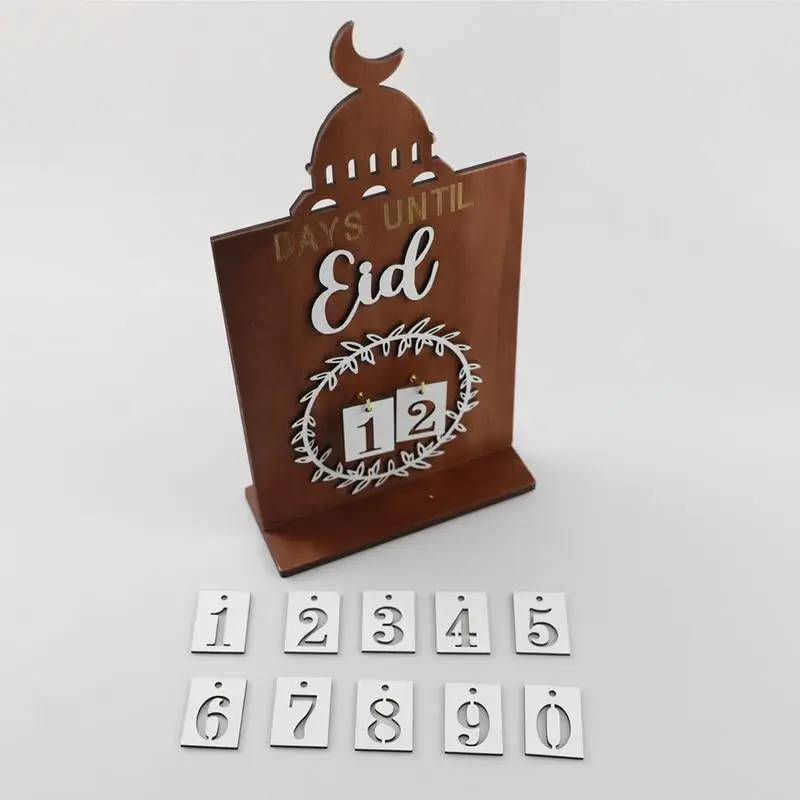 나무 Eid 강림절 달력 장식, 나무 성 강림절 달력, 나무 카운트다운 달력 장식, 선반용 Eid 장식