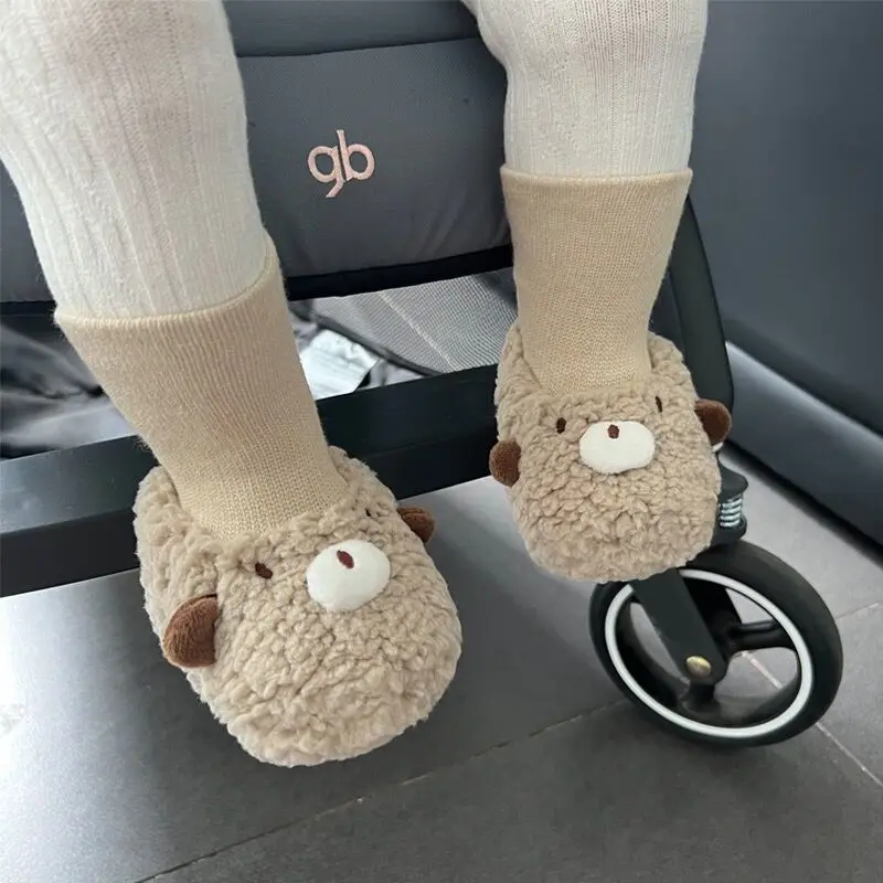Autumn Winter Newborn Baby First Walker Fleece Warm Sneakers Soft Soled Anti-slip Shoes Toddler Cartoon Floor Socks Kids Boots 4