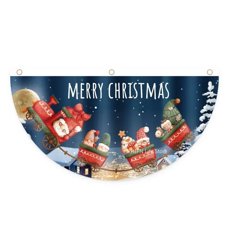 Christmas Fan-Shaped Flag Banner, Red Snowman Tree Banner, Outdoor Home Drop Ornament, New Year Gift Decoration, 2024