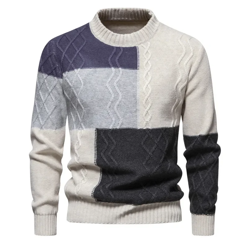 

Men's Autumn and Winter New Half High Collar Color Matching Fashion Sweater