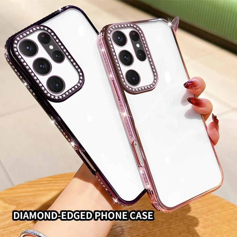 Luxury Plating Clear Soft TPU Cover with Diamond Crystal Glitter and Shockproof Protection