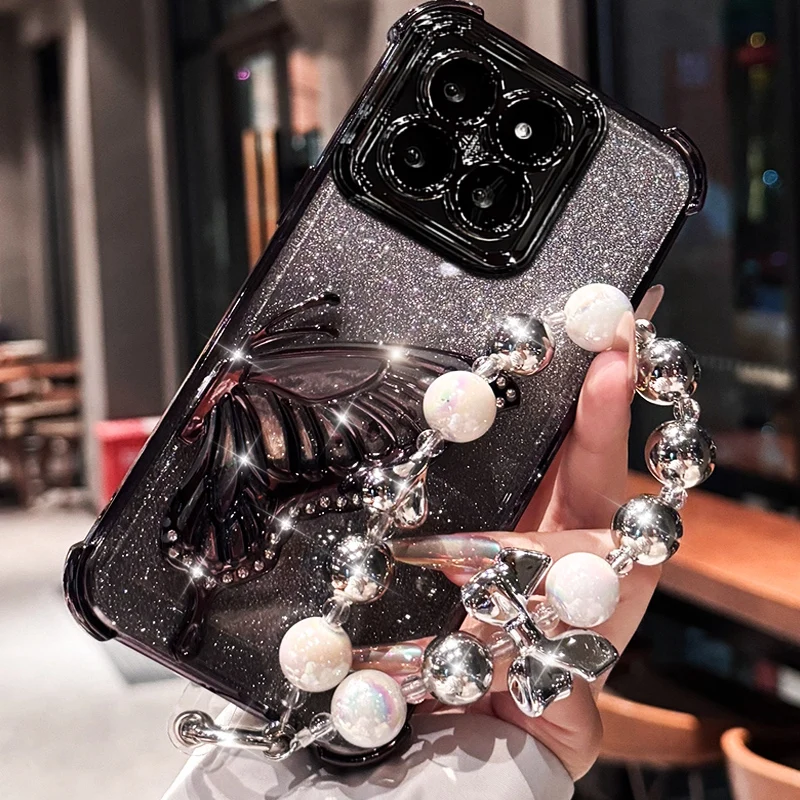 Shockproof Glitter Butterfly Bracelet Case with Bracket - Soft Cover