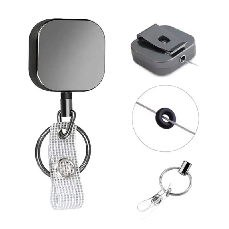 

Heavy Duty Retractable Badge Holder Reel Square Metal With Belt Clip Key Ring Office Supplies ID Badge Holder Name Tag Card