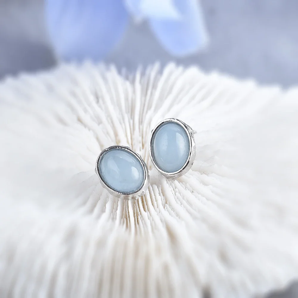 ITSMOS Labradorite 925 Silver Post Oval Gemstone Earrings Natural Moonstone Rose Quartz Amethyst Studs Dainty Earrings for Women