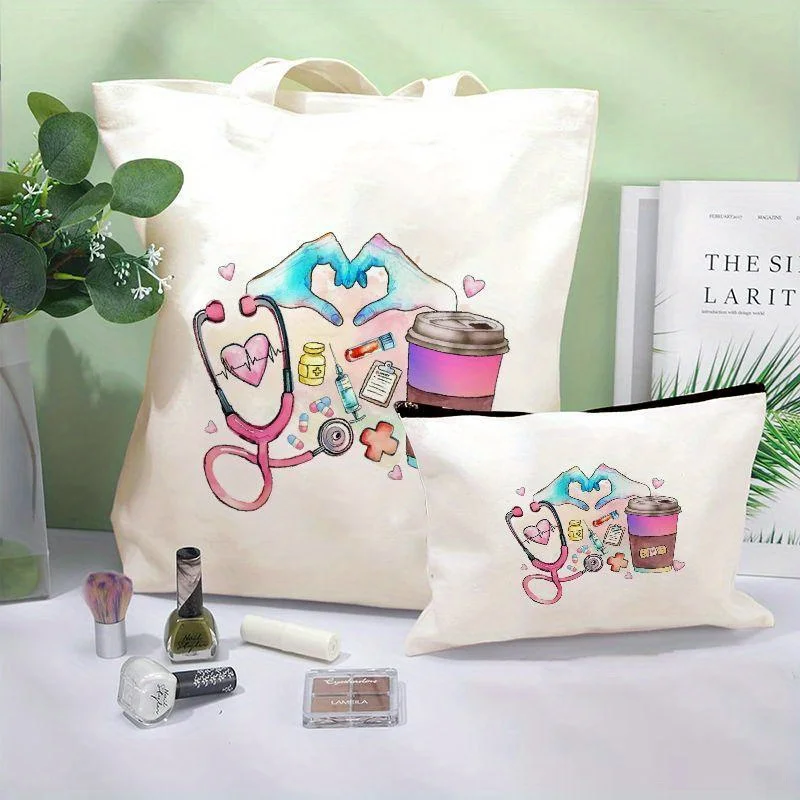Nurse Letter Print Shoulder Bags No Zipper Girl Canvas Casual Eco Tote Handbag Cute Women Large Capacity Graphic Shopping Bag 2