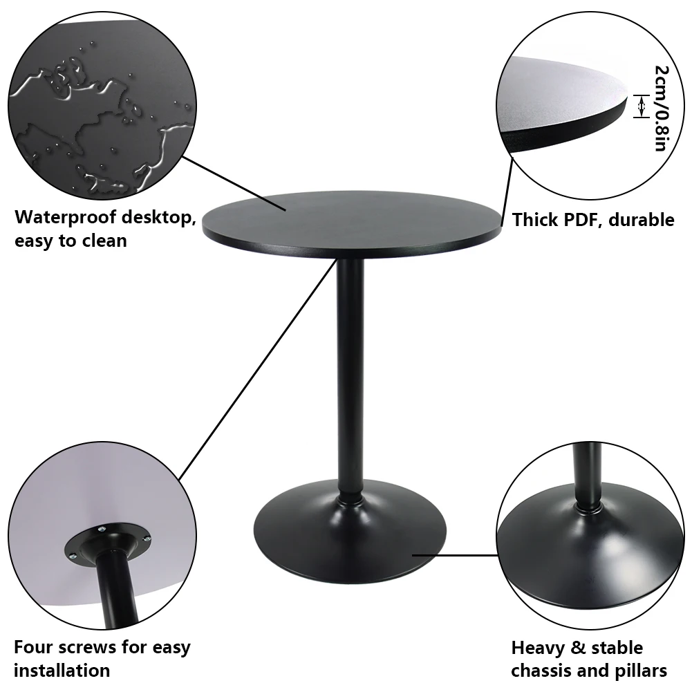 KKTONER Round Bar Table 23.6-Inch Top for Cocktail Bar Pub Dining Bistro (28.7H, Black) 3