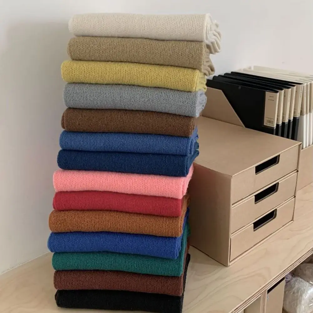 Winter Warm Solid Color Cross Scarf Women Girls Woolen Knit Scarf New Thicken Neckerchief Neck Scarf Fake Collar Neck Warmer