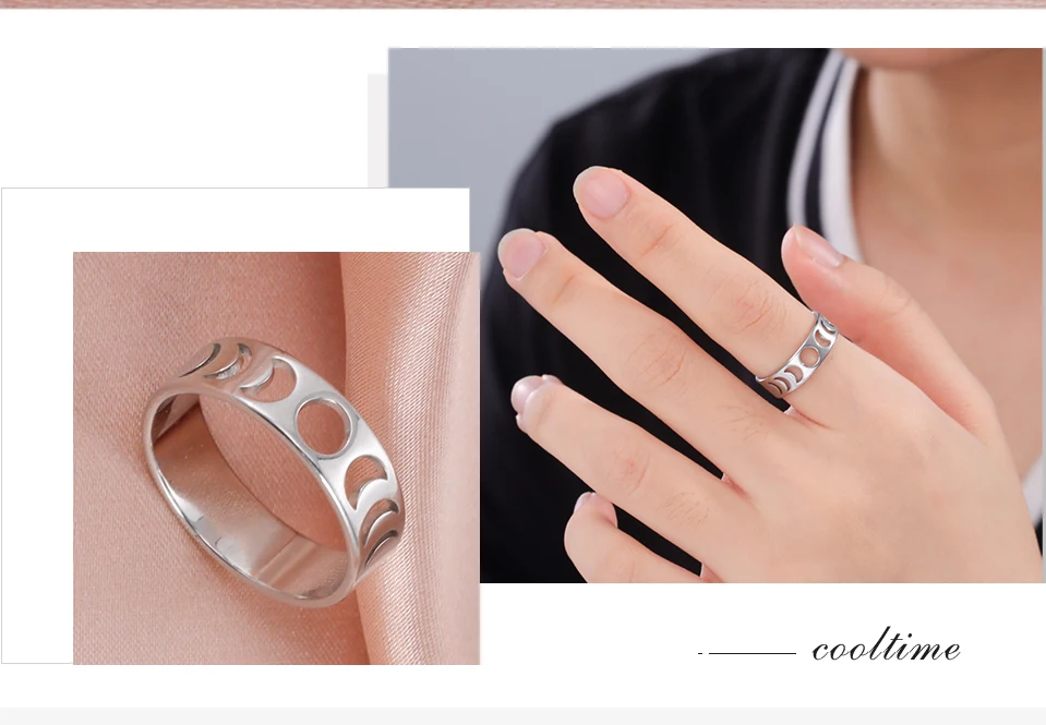COOLTIME Volle Halbmond Ringe für Frauen Edelstahl Mode Mondphase Paar Ringe Geburtstag Geschenke Hochzeit Schmuck – Detail 8