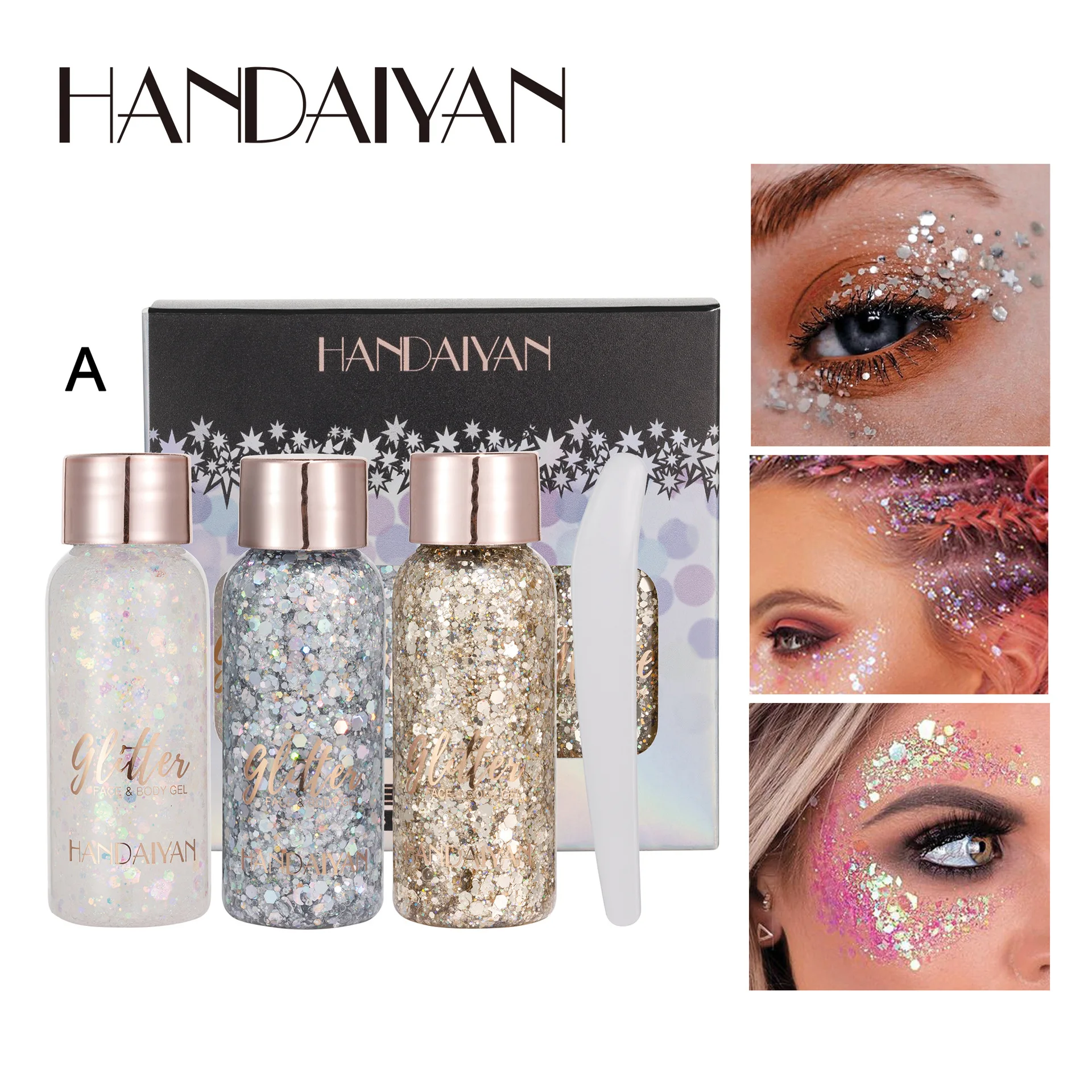 Eye Glitter Nail Hair Body Face Stickers Gel Art Loose Sequins Cream Diamond Jewels Rhinestones Makeup Party Festival 3Pcs nail art glitter powder holographic glitter makeup glitter gel makeup glitter makeup