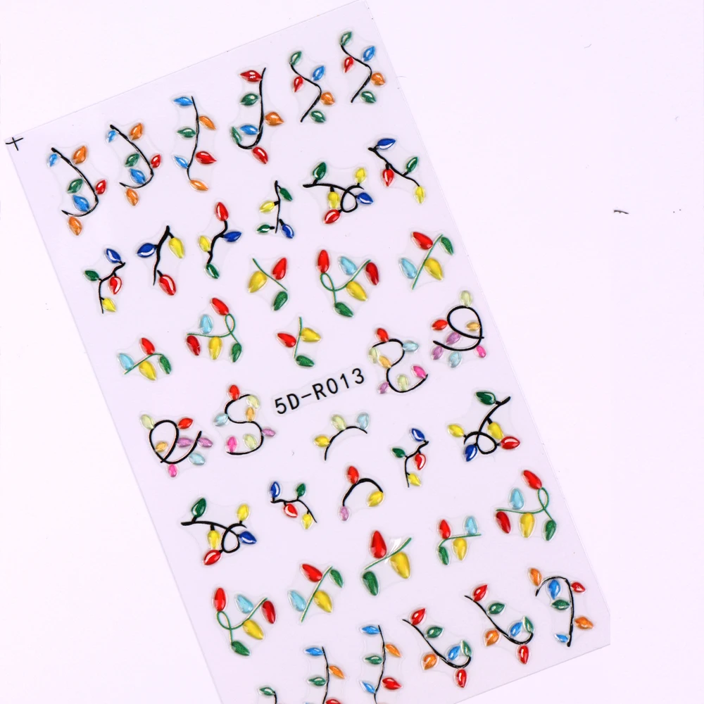 2pcs Christmas Nails Art Stickers 5D Embossed Colorful Lights Nails Decals Slider Festivals Manicure Decorations Nail Supplies