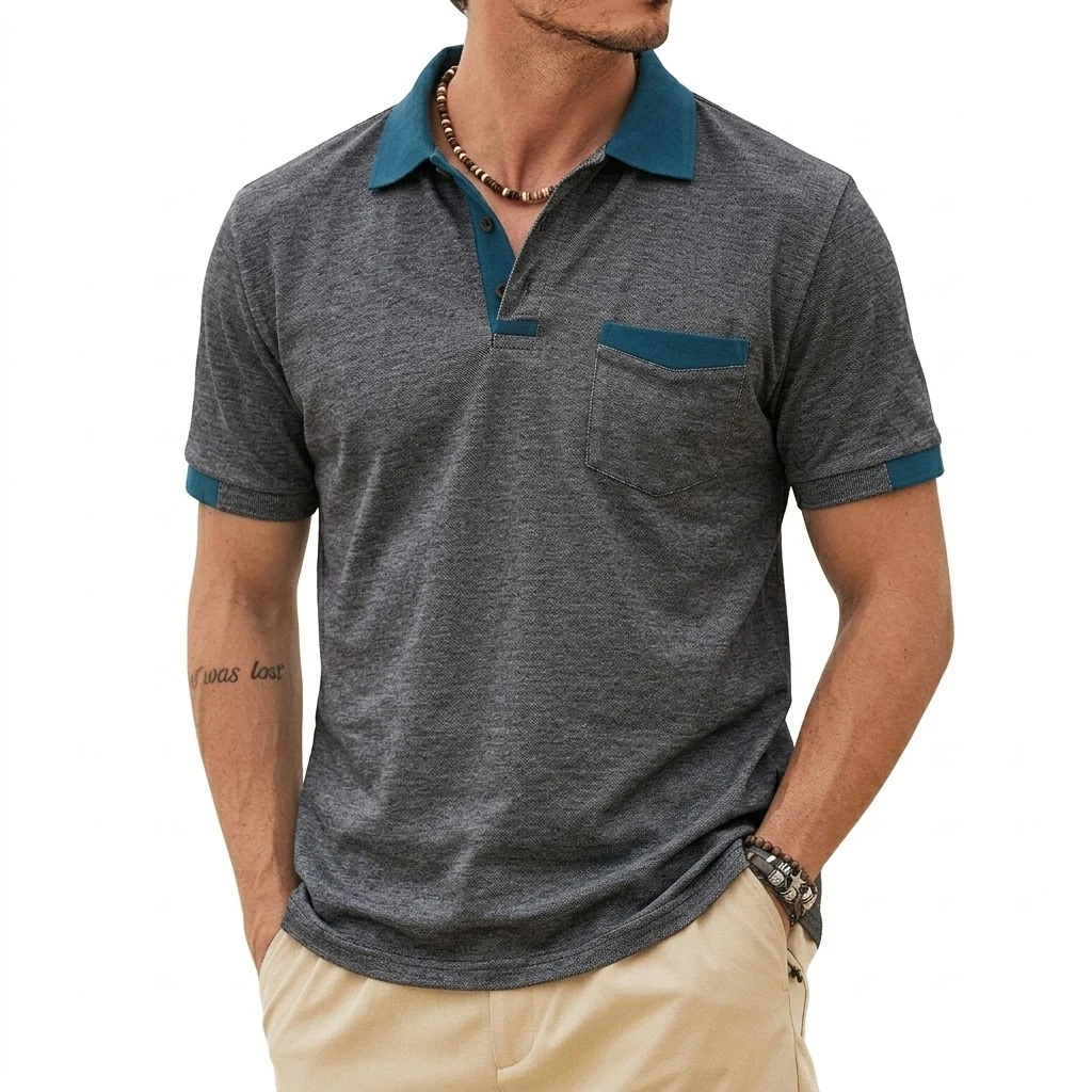 Sommer Kurzarm Herren T-Shirts Gym Herren Poloshirt Lässiges Lockeres Revers Atmungsaktives T-Shirt mit Knöpfen Arbeitshemden Hawaiianische T-Shirts – Detail 8