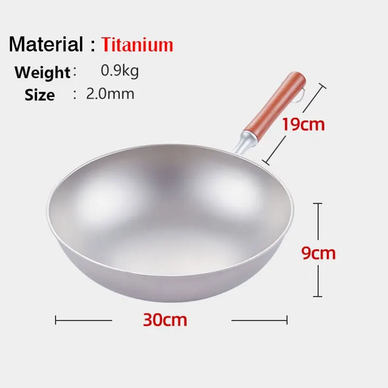 Pure Titanium Wok Non-stick Kitchen Cookware Uncoated Frying Pan Household Round Bottom Pot Gas Cooker images - 6